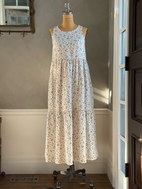 notPERFECTLINEN NAPA Linen Dress Cream with Blue, Pink and Green Floral Print